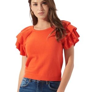 NWT Sugarlips Wellington Orange Ruffle Shoulder Cropped Sweater Top - M